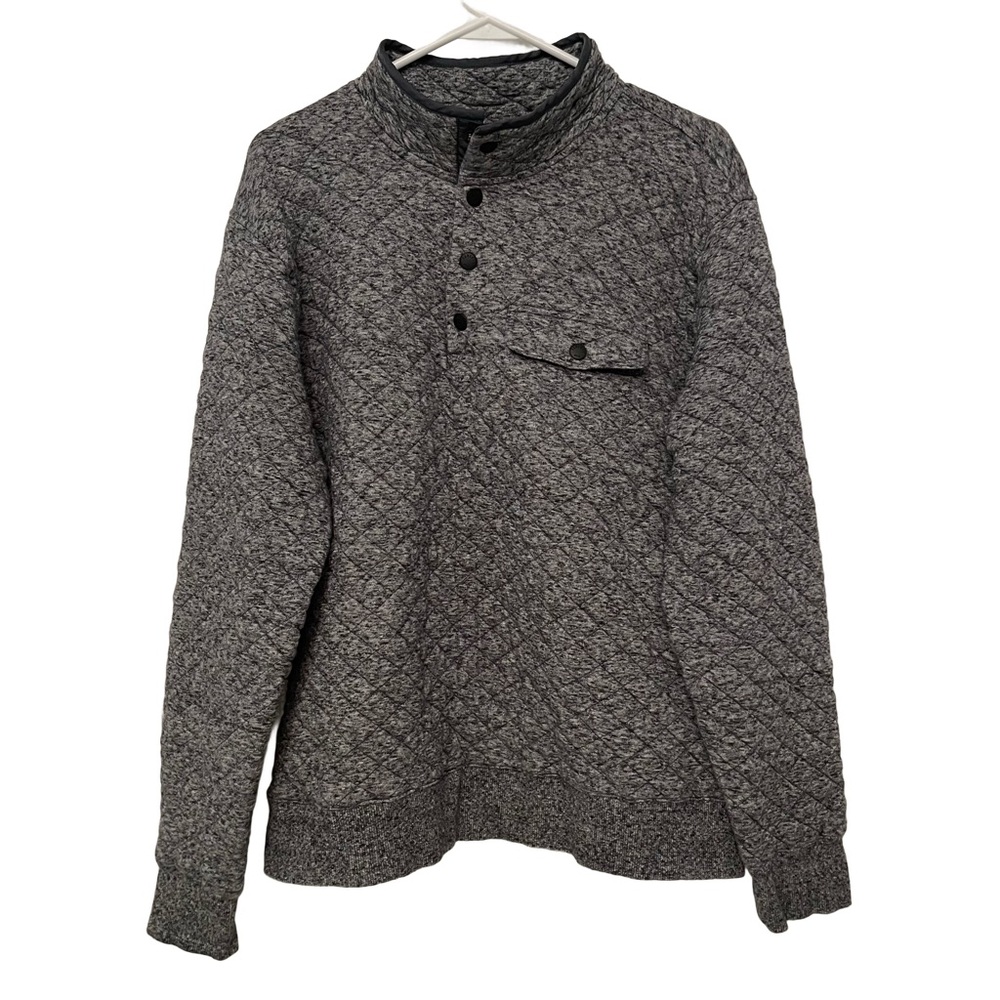 Faherty Sweater Mens Large Gray Epic Quilted Fleece 1/4 Snap Button Pullover
